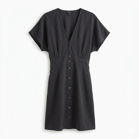 Quince Dresses & Skirts - Quince Women's Small Black Tencel Midi Dress Button Down Short Sleeve Pockets